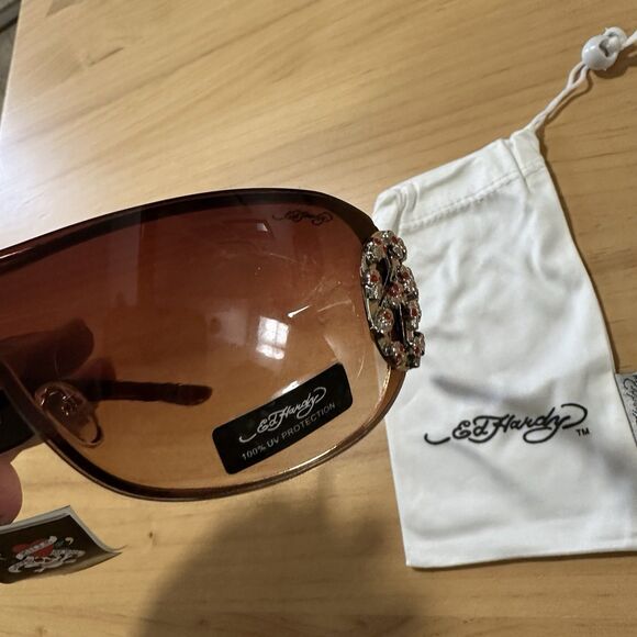 Ed Hardy  Vintage Y2K Brown Sunglasses Skulls  EHS 038 Glasses & Cloth New main image 11